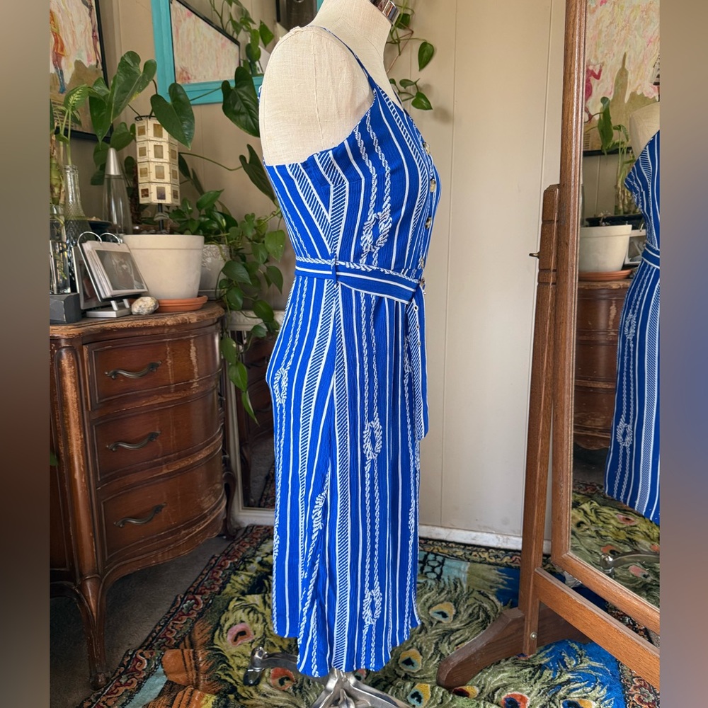 New Look Blue Floral Striped Rope Nautical Midi Dress, size L - Picture 4 of 6